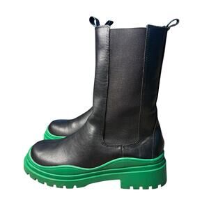 Chase + Chloe Edmund Chelsea Moto Boots Black Kelly Green Size 7.5